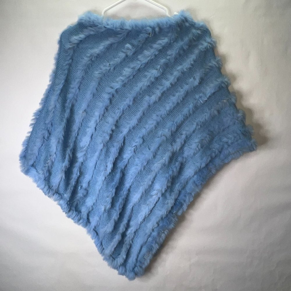 Real rabbit fur poncho blue